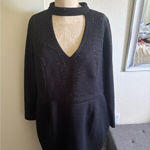 Chic Black Long Sleeve Dress with Beaded Detail